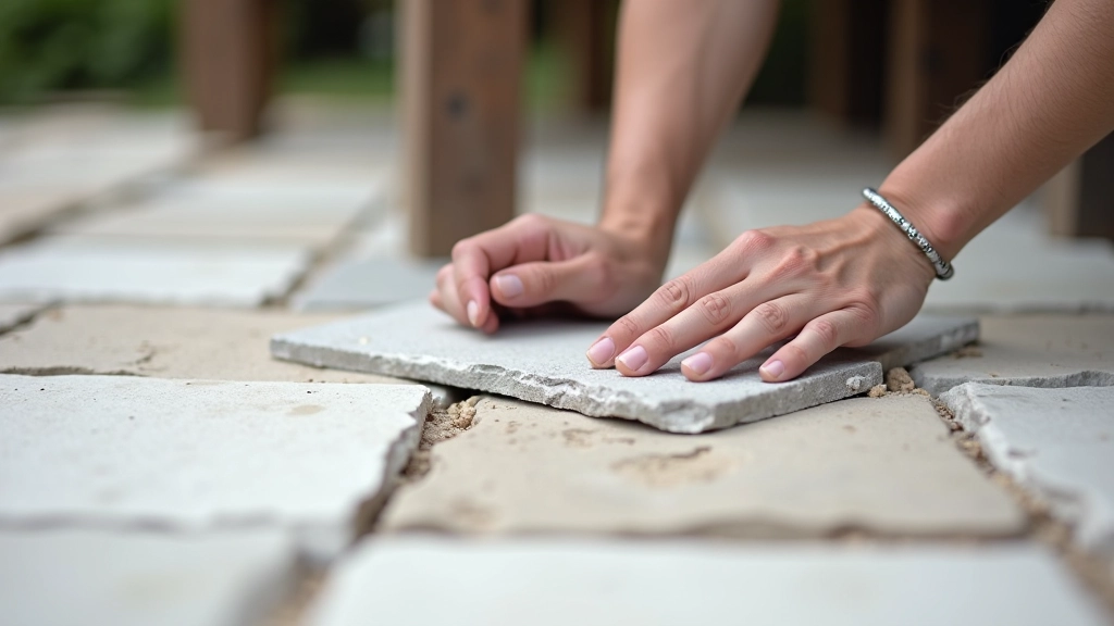 Step-by-step grouting process showing proper technique for applying polymer-modified grout between stone pavers with professional tools